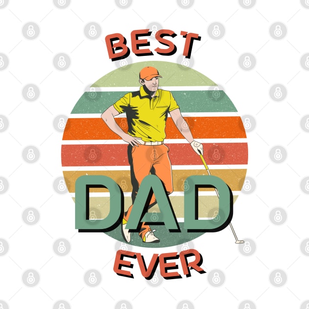 Best Dad Ever Golfing Dad Retro Sunset by AdrianaHolmesArt