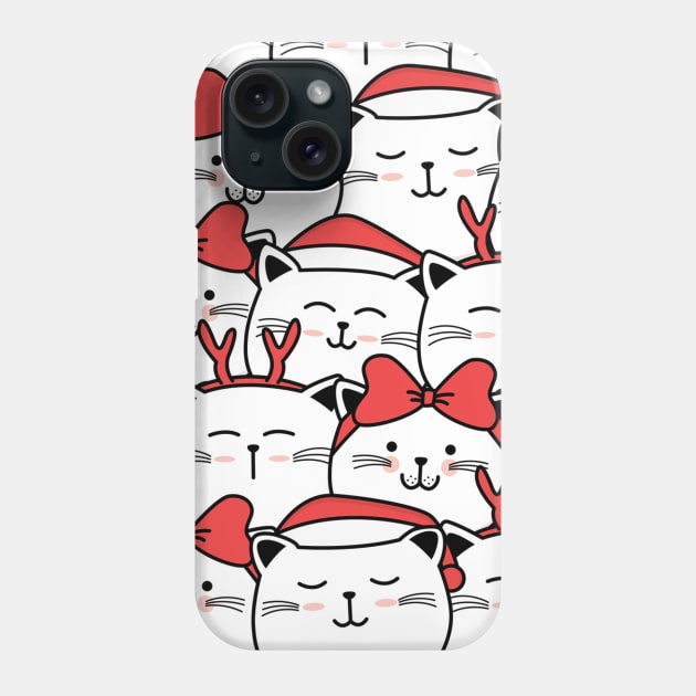 Christmas Kittens Red Antlers Bows Santa Cap Phone Case by tfortwo