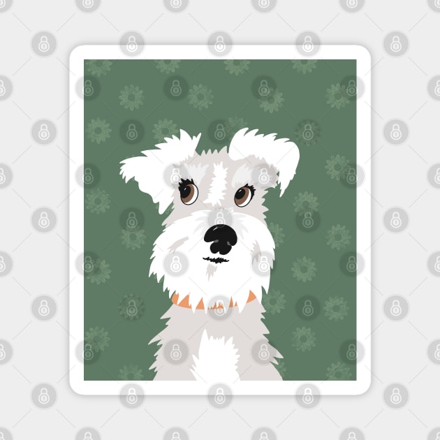 White Miniature Schnauzer Dog with Green Daisies Magnet by NattyDesigns