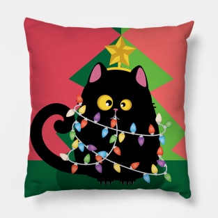 Cute Christmas black cat Pillow