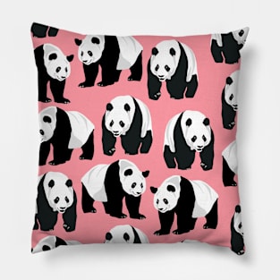 Panda Bears on Pink Background Pillow