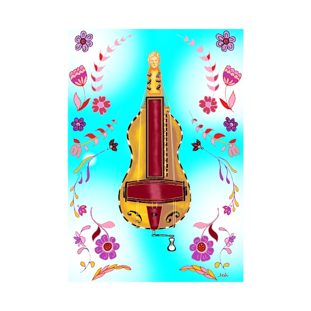 Floral Guitar bodied Hurdy-Gurdy by inkle