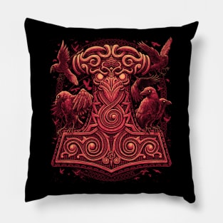 Raven Mjolnir Viking Thors Hammer Norse Pagan Ravens Pillow