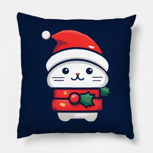 Xmas Cute holly white cat Pillow