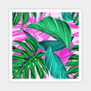 Tropical leaves on fucsia Magnet