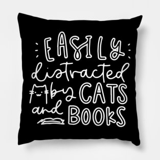 Easily Distracted By Cats And Books Shirt - Funny Cat Pillow