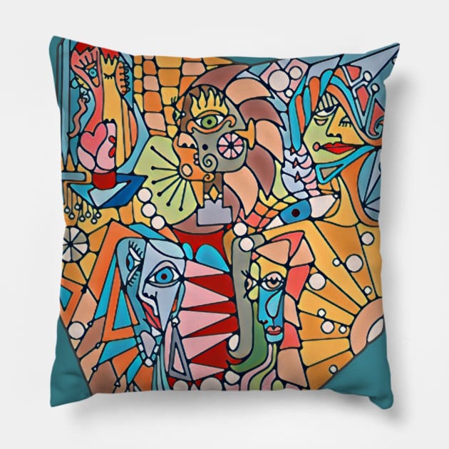 Cubist  Style Lady Faces Pillow by Slightly Unhinged