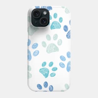 Doodle blue paw prints pattern Phone Case