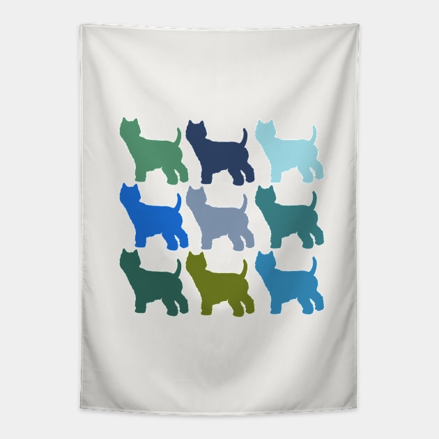 Westie Dogs in Rainbow Colors Tapestry by Bridgett3602