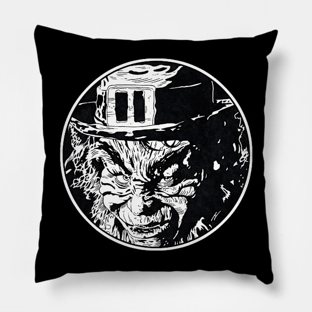 LEPRECHAUN (Circle Black and White) Pillow by Famous Weirdos