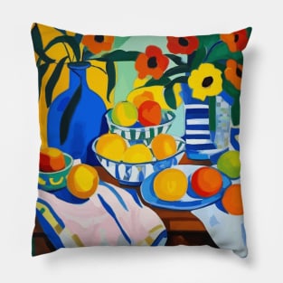 Modern Still Life Painting with Fruit and Flowers After Matisse Pillow