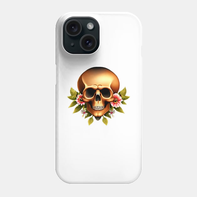 Skull with Nice Flowers Phone Case by OssiesArt