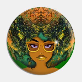 Galaxy Girl Green Afro Pin