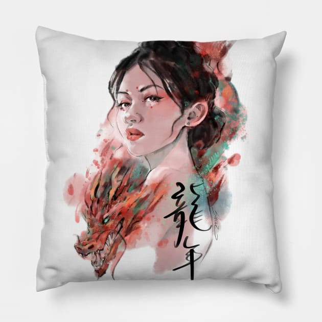 Year of Dragon, Heart of a Dragon Pillow by christinechangart