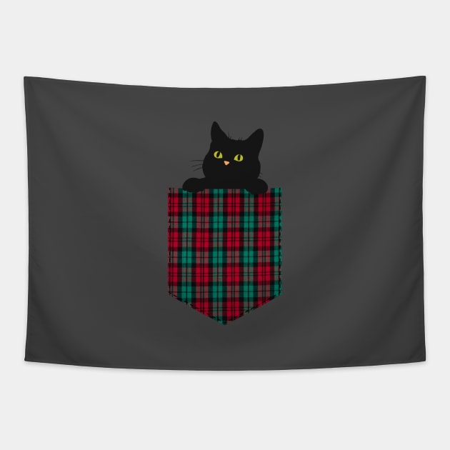 Black cat in green pocket Tapestry by AnnaEleCreate