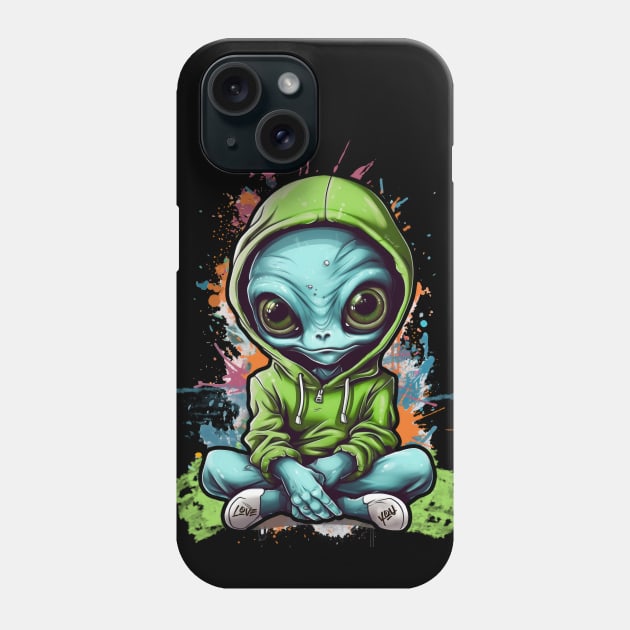 Cool Alien with a Hooded Pullover design #1 Phone Case by Farbrausch Art