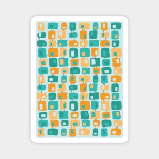 Funky Squares Retro Pattern Aqua, Teal, Orange Magnet