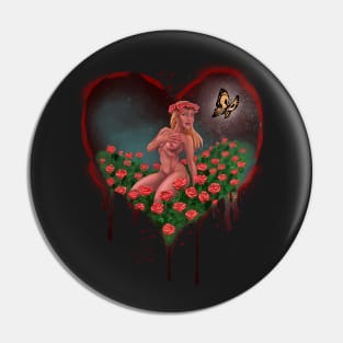 LOVE HEART with BUTTERFLY and ROSES - Graffiti Style (Black) Pin