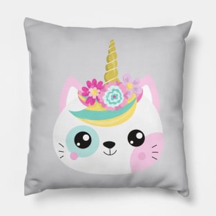 Unicorn Cat, Little Cat, Cute Cat, Kitty, Flowers Pillow