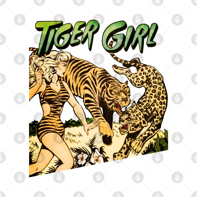 Woman Tiger Leopard Wild Jungle Yellow Orange Retro Comic Vintage Cartoon Book Cover by REVISTANGO