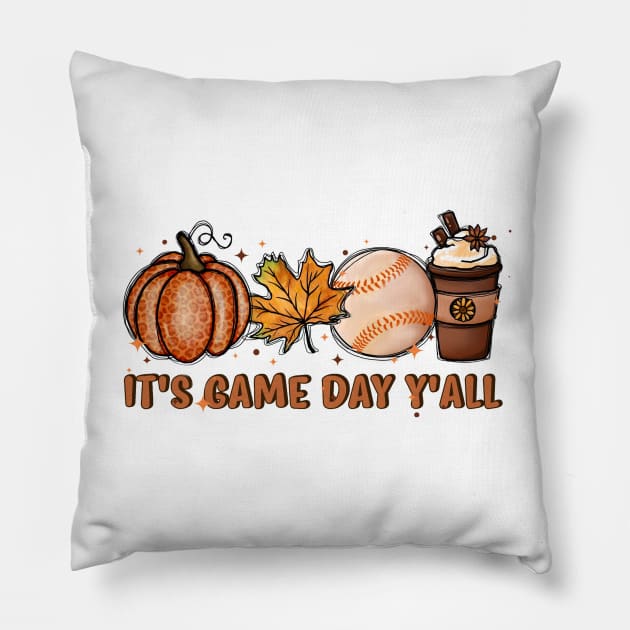 It's Game Day Y'all, Fall Baseball, Game Day For Women, Baseball Mom, Gamer Day, Halloween Baseball Season Pillow by Hoahip