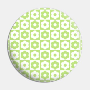 Green and White Checkered Flower Pattern Pin