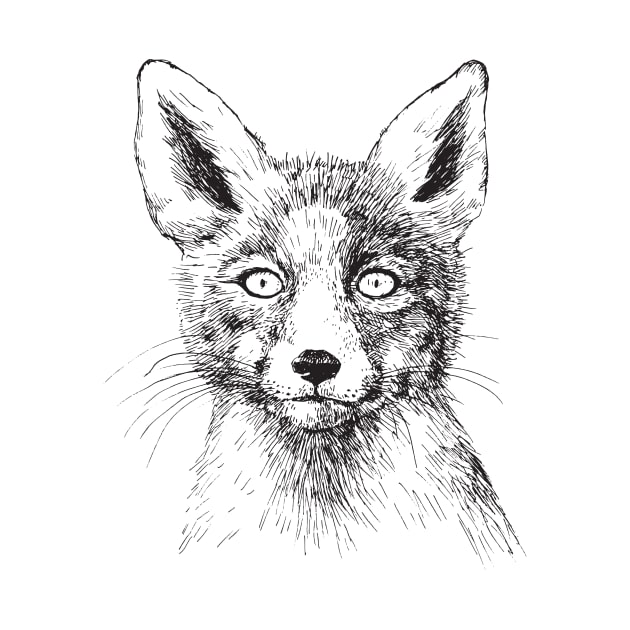 Fox portrait, ink drawing by katerinamk