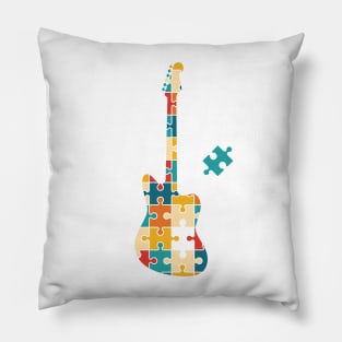 Retro Style Puzzle Offset Style Electric Guitar Silhouette Pillow