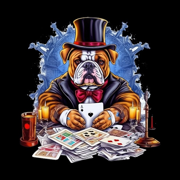 Accountant English Bulldog t-shirt design, a bulldog wearing a top hat and holding a crystal ball by teestore_24