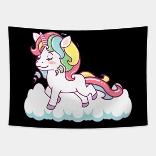 happy unicorn galloping on a cloud Tapestry