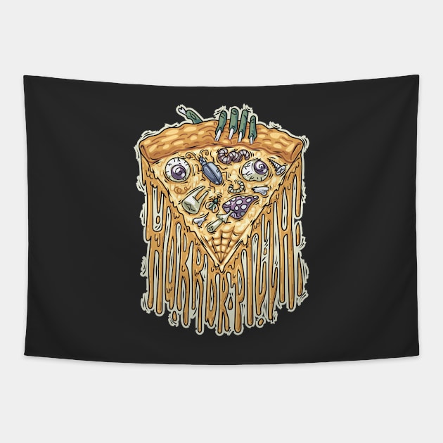 Zombie Hand with Horror Pizza Tapestry by Voysla