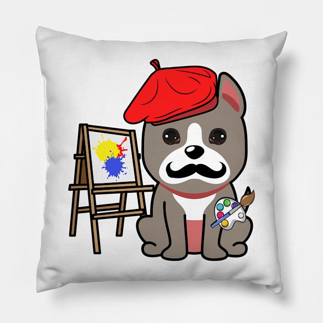 Cute Grey dog is a painter Pillow by Pet Station