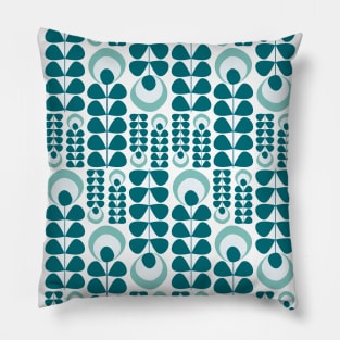 Teal Mid Mod Flowers Pattern Pillow