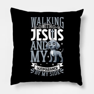 Jesus and dog - Weimaraner Pillow