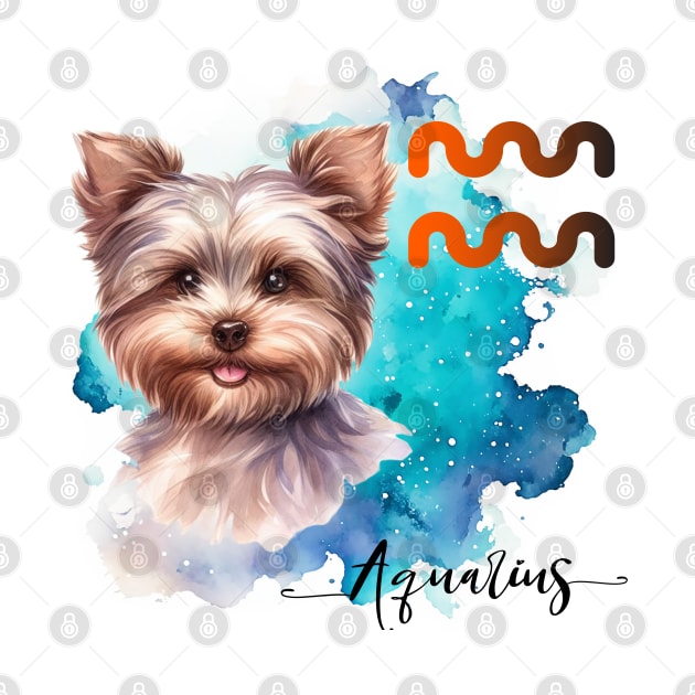 Aquarius  Zodiac Sign Cute Yorkie Watercolor Art by AdrianaHolmesArt