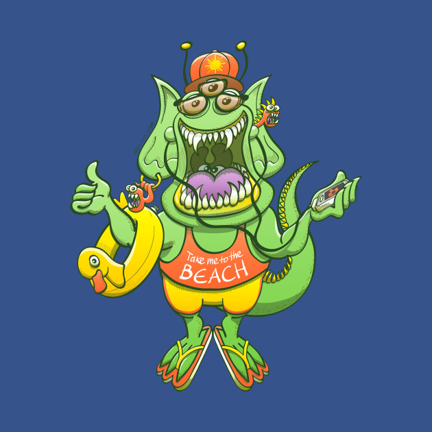 Discover Friendly alien rising its thumb to get a ride to the beach - Take Me To The Beach - T-Shirt