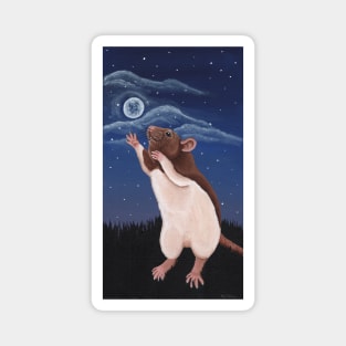 Agouti Brown Hooded Fancy Rat Reaching for the Moon Magnet