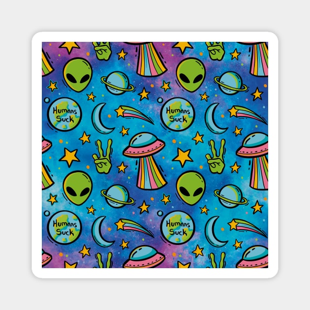 Galactic Retro Revival - Cosmic 90s Invasion Magnet by JBeasleyDesigns