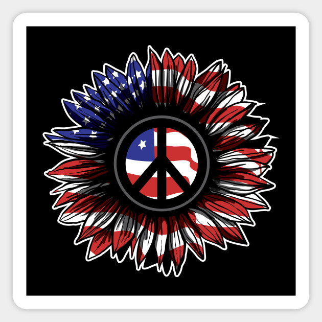 Flower Peace Sign American Flag 4th Of July Graphic Peace Sign Sticker Teepublic