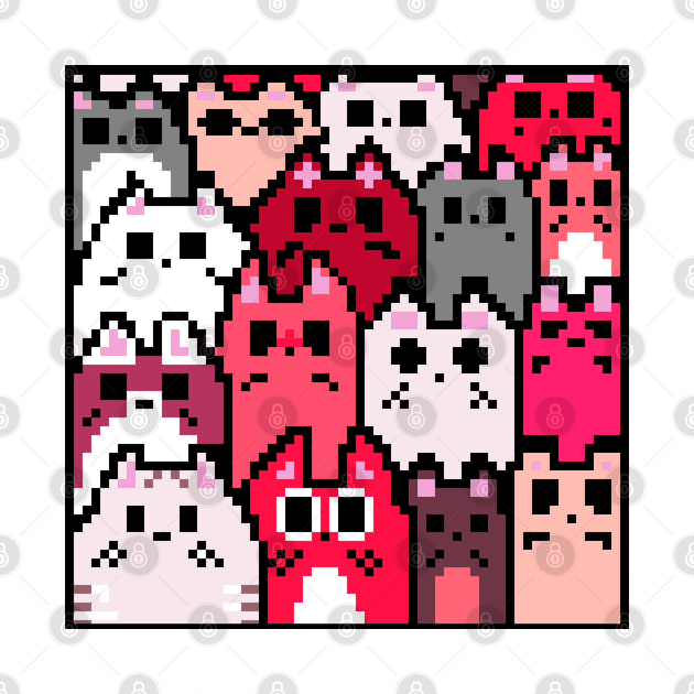 Kawaii Cats Pattern Pixel Art (Pink) by Neroaida