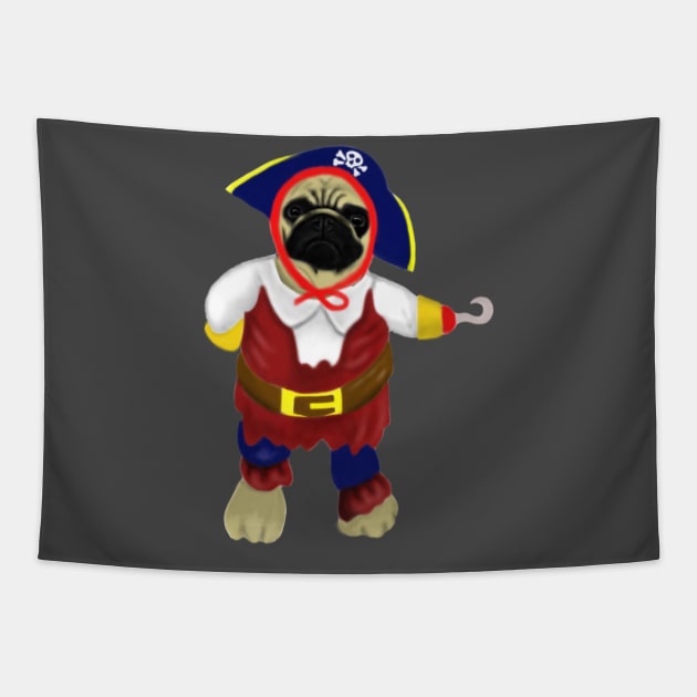 Funny Pug Dog With Pirate Costume Tapestry by Merchweaver