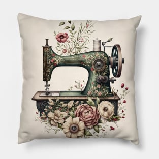 Vintage Sewing Machine with Flowers - No.1 Pillow