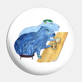 Blue Capybaras Drinking Pin
