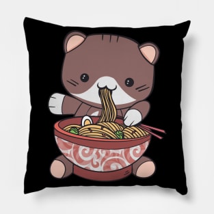 Kawaii Ramen Kitty - Cat Vaporwave Aesthetic World Pillow