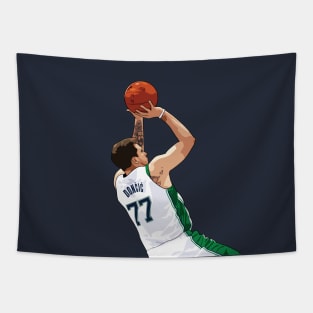 Luka Doncic Shot Above Waist White Qiangy Tapestry