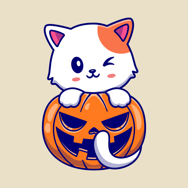 Cute Cat With Pumpkin Halloween Cartoon by Catalyst Labs