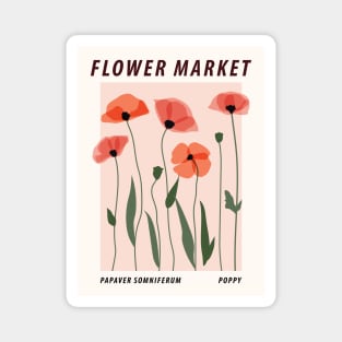 Flower market print, Exhibition print, Poppy, Posters aesthetic, Floral art, Botanical print, Cottagecore Magnet