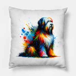 Vibrant Splashed Paint Polish Lowland Sheepdog Artwork Pillow