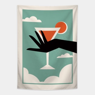 Retro print, Martini, Cocktail print, Aesthetic art, Vintage art, Martini glass, Mid century modern Tapestry