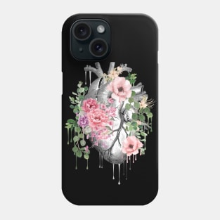 Heart Human Anatomy pink flowers and green leaves Phone Case